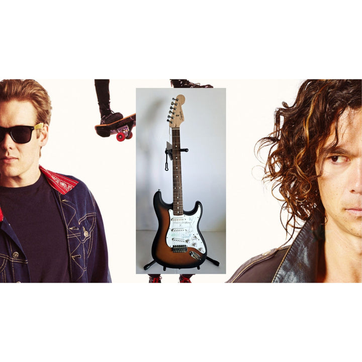 Michael Hutchence, Jon, Andrew, Tim Farriss, Garry Gary Beers, INXS Fender Stratocaster full size electric guitar signed with proof