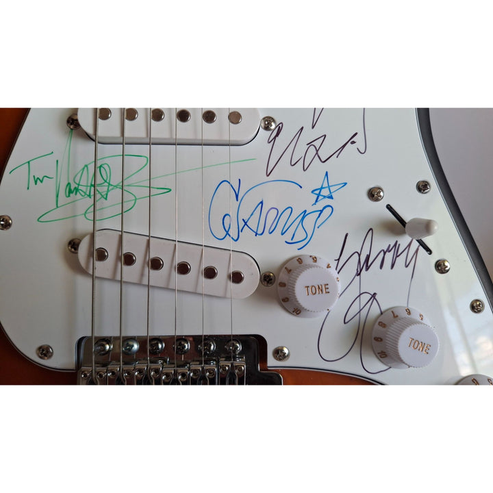 Michael Hutchence, Jon, Andrew, Tim Farriss, Garry Gary Beers, INXS Fender Stratocaster full size electric guitar signed with proof