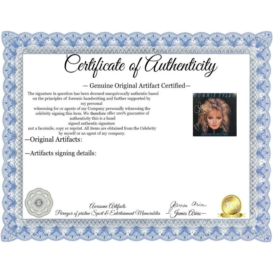 Bonnie Tyler original LP 'Faster Than the Speed of Night' signed with proof.