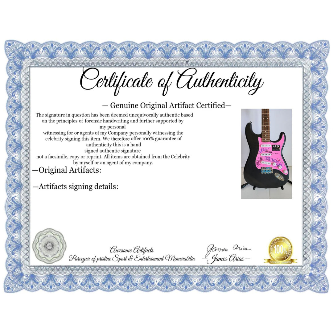David Gilmour, Roger Waters Richard Wright Nick Mason, Pink Floyd, authentic Fender Stratocaster electric guitar signed with proof