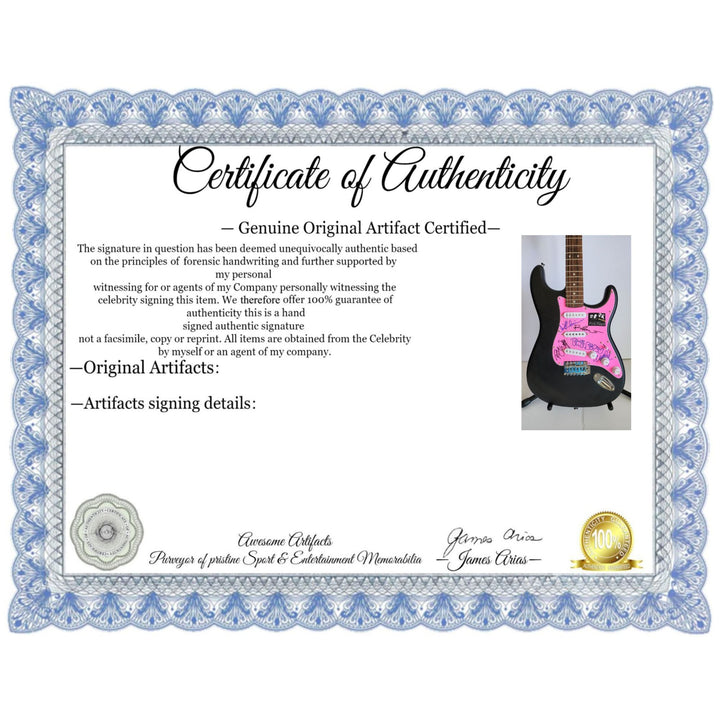David Gilmour, Roger Waters Richard Wright Nick Mason, Pink Floyd, authentic Fender Stratocaster electric guitar signed with proof