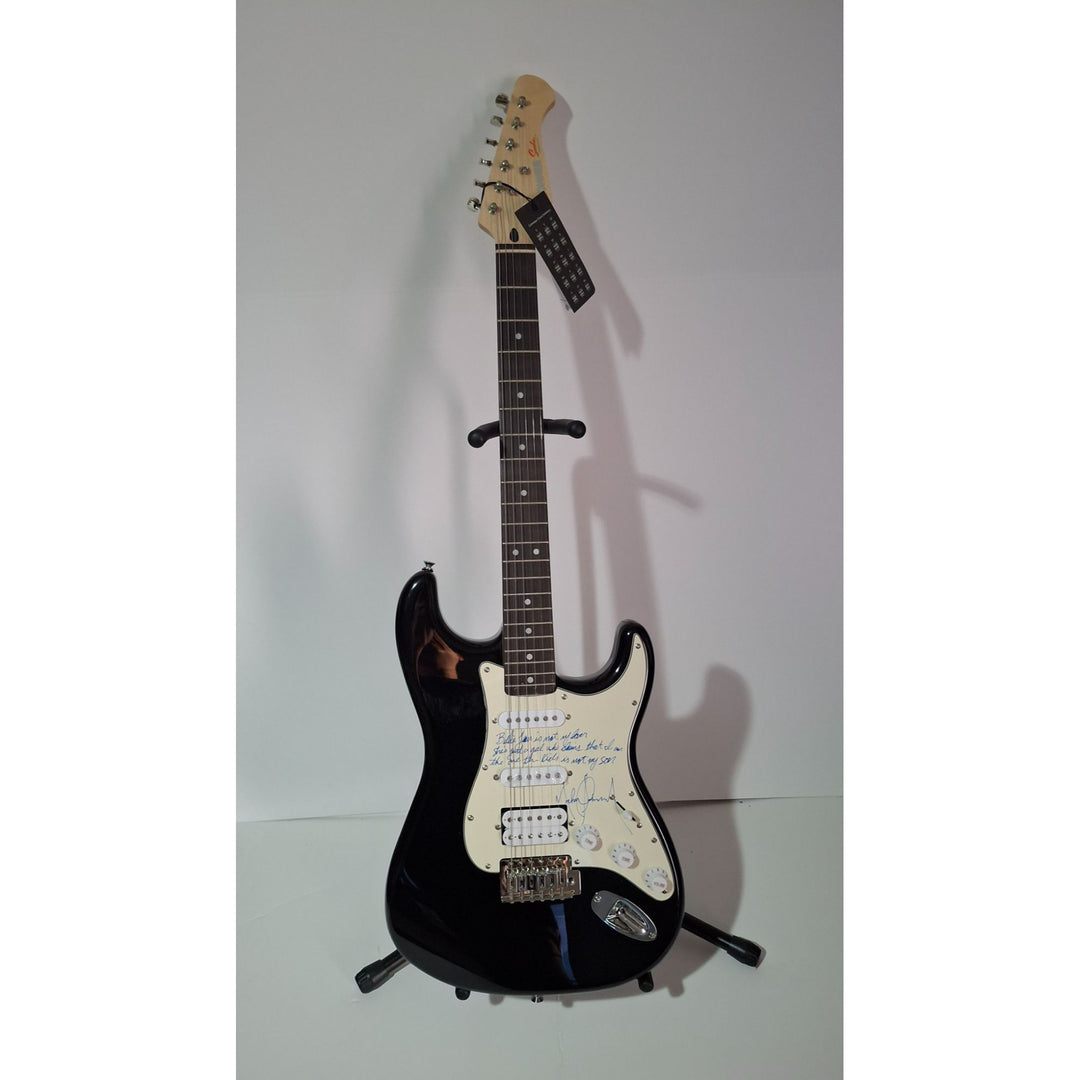 Michael Jackson incredible piece signed with lyrics to "BIlly Jean" on a Fender Stratocaster electric guitar signed with proof