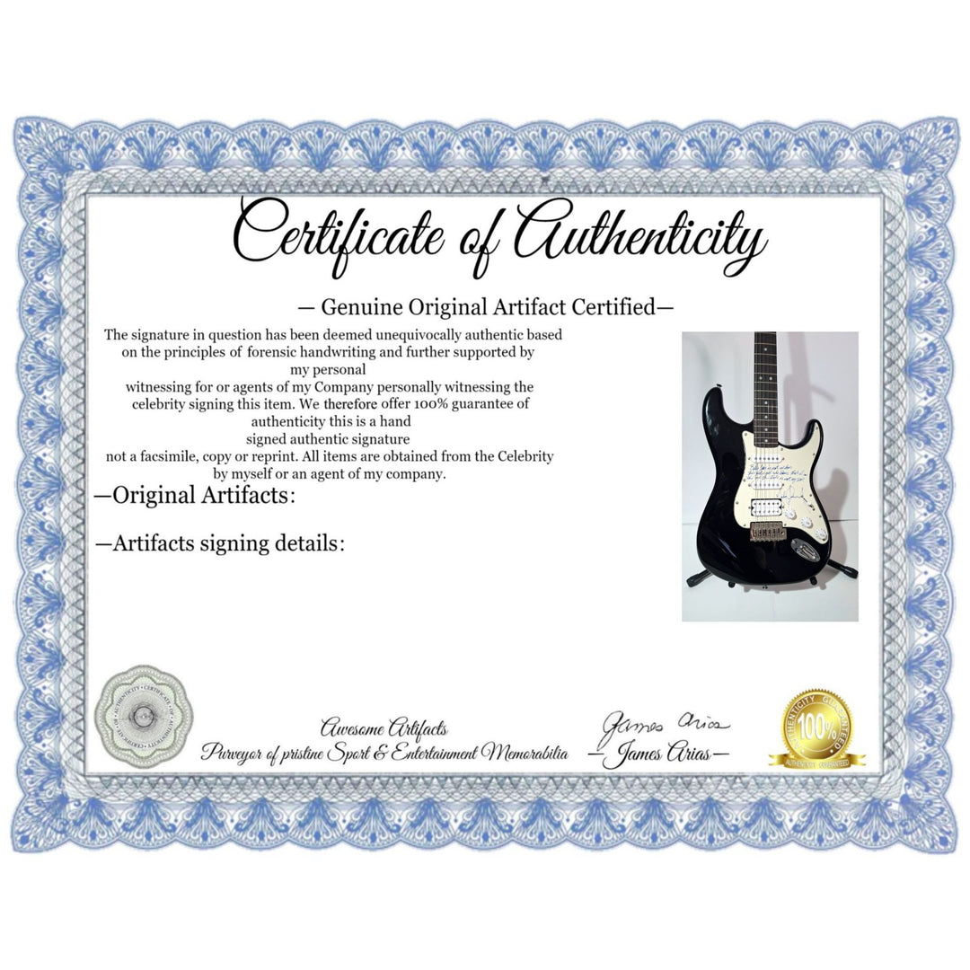 Michael Jackson incredible piece signed with lyrics to "BIlly Jean" on a Fender Stratocaster electric guitar signed with proof