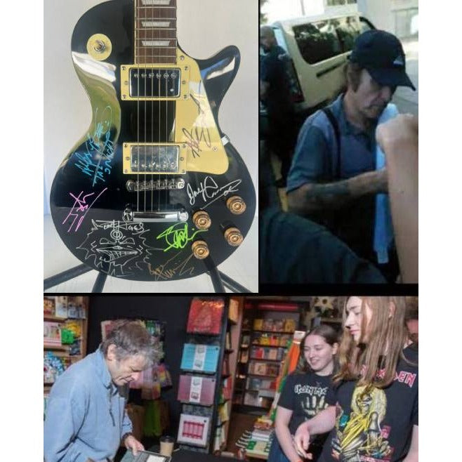 Iron Maiden Bruce Dickinson Steve Harris Adrian Smith Dave Murray Neko McBrain Janick Gers vintage black les paul signed with proof.