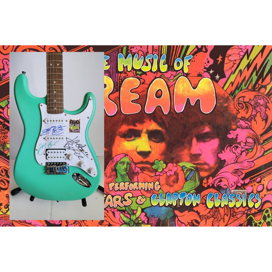 Cream Eric Clapton, Ginger Baker, Jack Bruce Fender Stratocaster electric guitar signed with proof