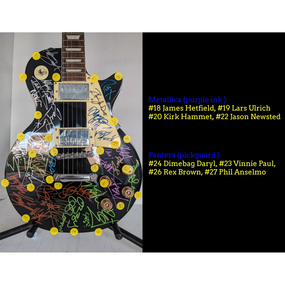 Heavy Metals Greatest bands black les paul electric Black Sabbath Metallica Judas Priest Iron Maiden 30 signed with proof