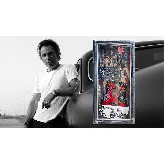 Bruce Springsteen and The E street Band  full size acoustic guitar signed with proof and museum quality frame 21x46 inches