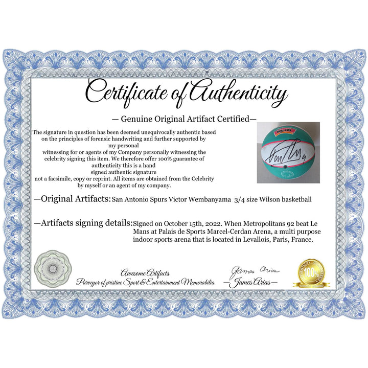 San Antonio Spurs Victor Wembanyama 3/4 size Wilson basketball signed with proof