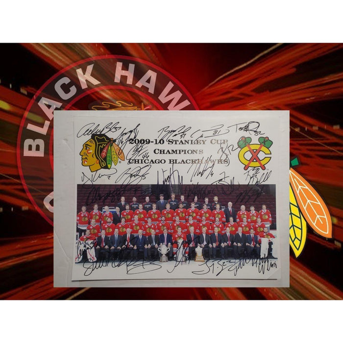 Chicago Blackhawks 2009-10 Stanley Cup champions 11x17 photo team signed