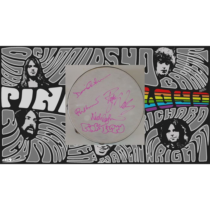 Pink Floyd David Gilmour Roger Waters Nick Mason Rick Wright 14-in tambourine signed with proof