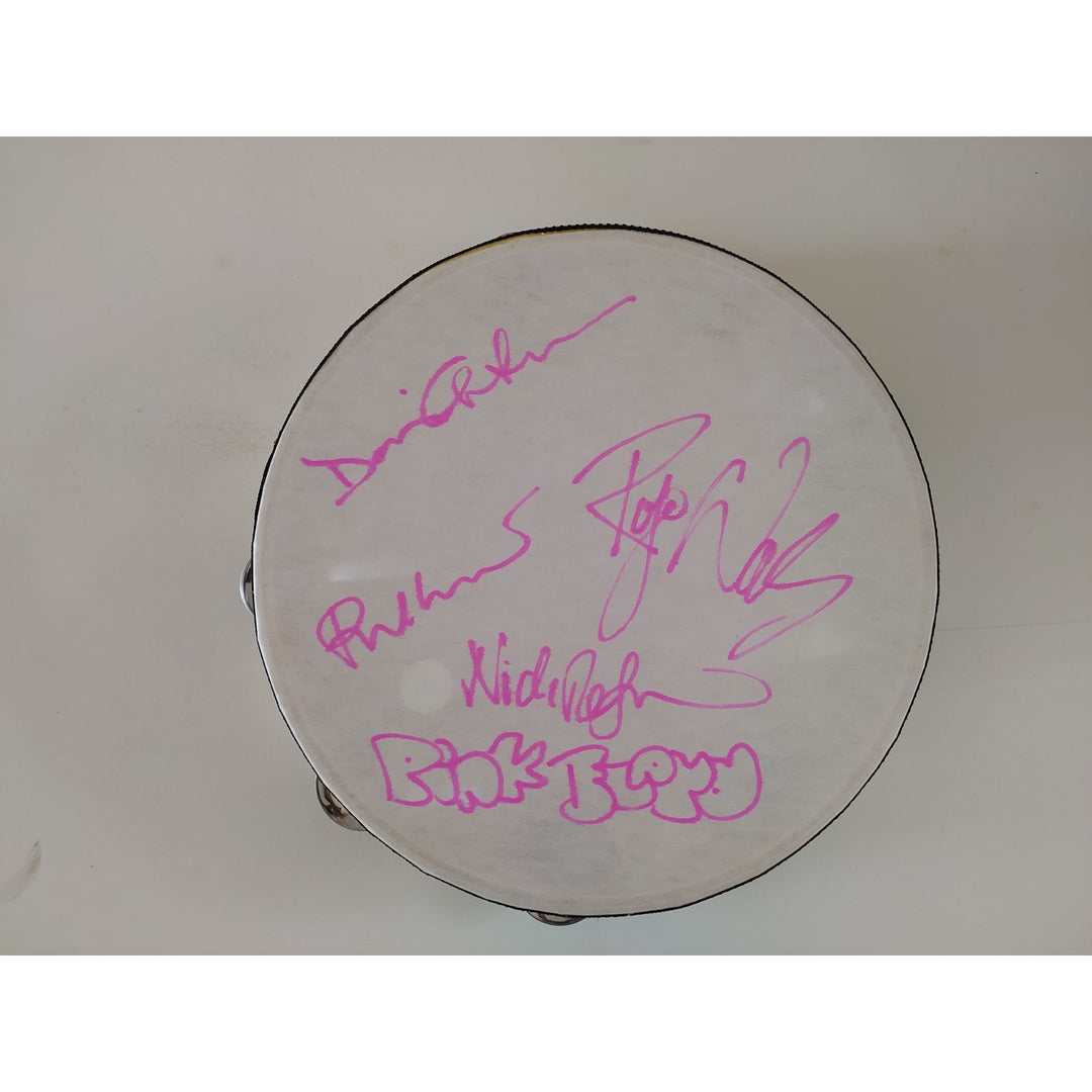 Pink Floyd David Gilmour Roger Waters Nick Mason Rick Wright 14-in tambourine signed with proof