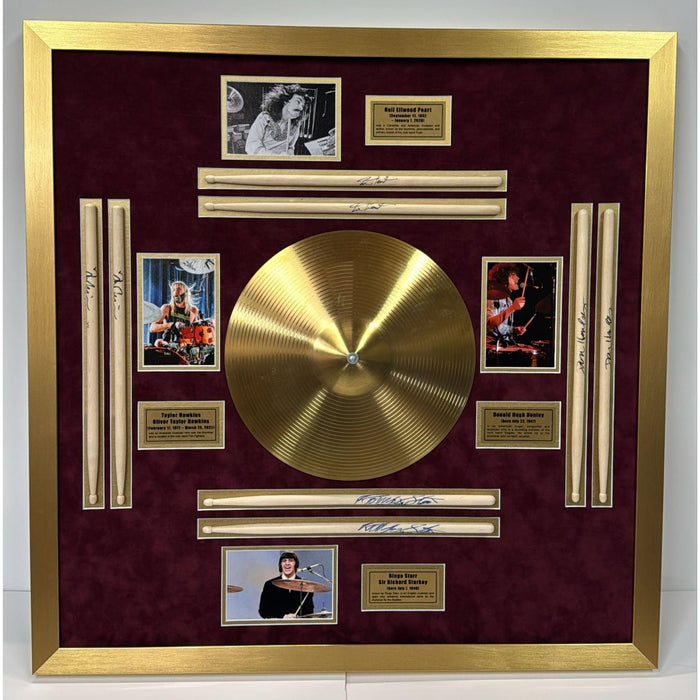 Ringo Starr The Beatles Neil Peart Rush Taylor Hawkins Foo Fighters Don Henley Eagles drumsticks signed with proof & museum quality frame