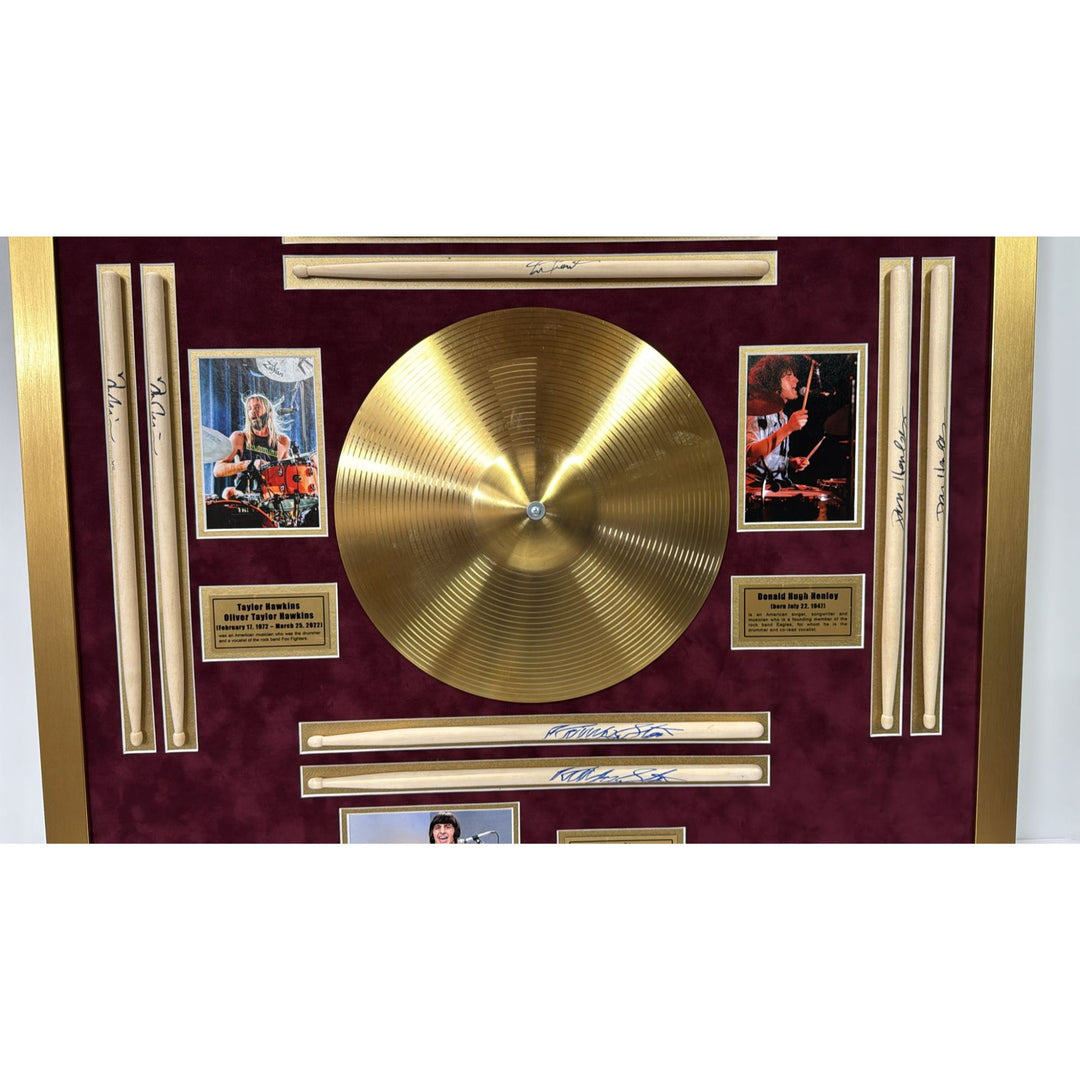 Ringo Starr The Beatles Neil Peart Rush Taylor Hawkins Foo Fighters Don Henley Eagles drumsticks signed with proof & museum quality frame