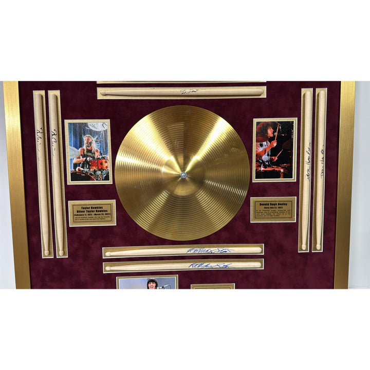 Ringo Starr The Beatles Neil Peart Rush Taylor Hawkins Foo Fighters Don Henley Eagles drumsticks signed with proof & museum quality frame