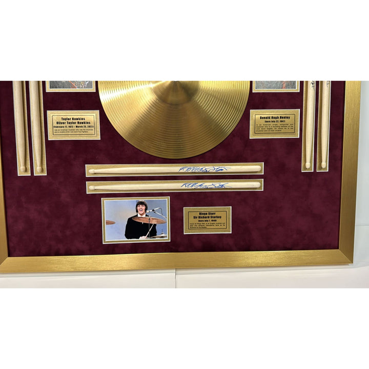 Ringo Starr The Beatles Neil Peart Rush Taylor Hawkins Foo Fighters Don Henley Eagles drumsticks signed with proof & museum quality frame