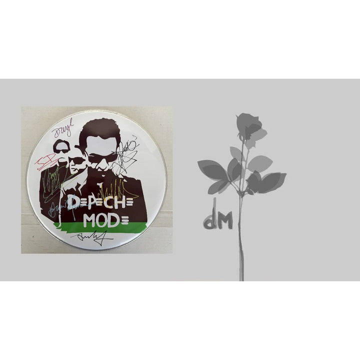 Depeche Mode David Gahan, Andrew Fletcher, Martin Gore, Alan Wilder one-of-a-kind drumhead signed with proof.