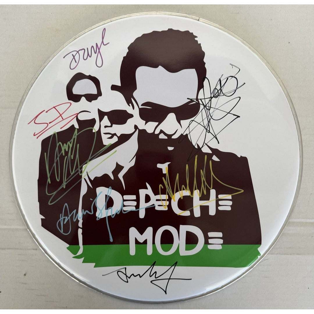 Depeche Mode David Gahan, Andrew Fletcher, Martin Gore, Alan Wilder one-of-a-kind drumhead signed with proof.