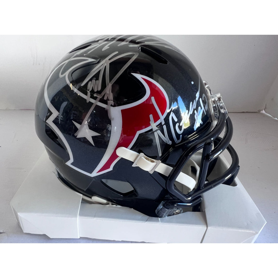 Houston Texans C.J. Stroud , Stephon Diggs, Joe Mixon Nico Collins Riddell football mini helmet signed