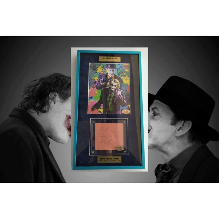 Jack Nicholson The Joker 8x10 photo signed with Heath Ledger cut signature signed and framed 15x24'' with proof.