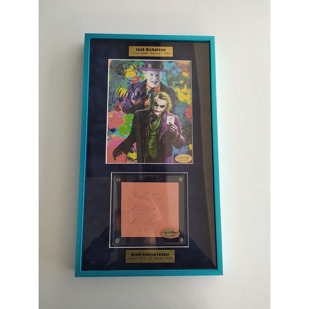 Jack Nicholson The Joker 8x10 photo signed with Heath Ledger cut signature signed and framed 15x24'' with proof. - Awesome Artifacts