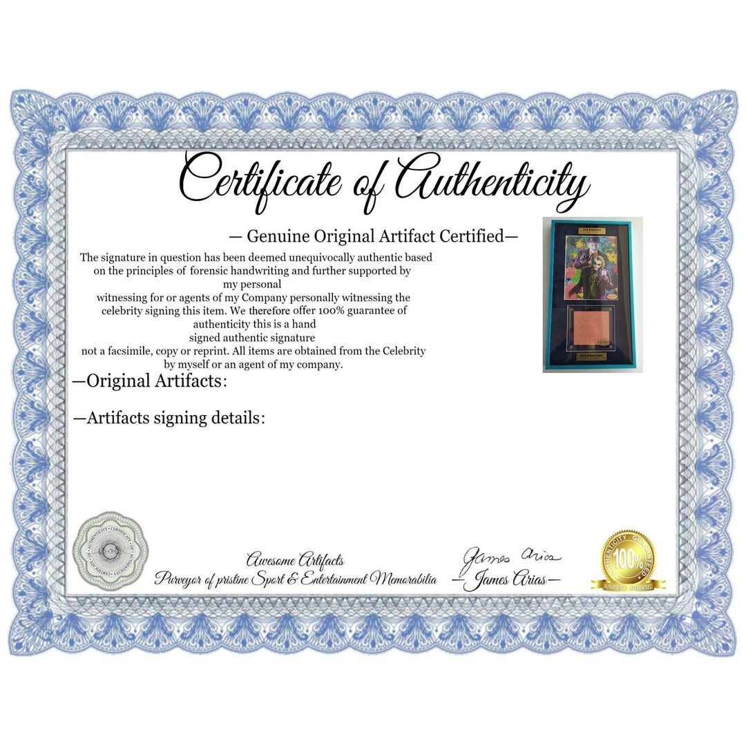 Jack Nicholson The Joker 8x10 photo signed with Heath Ledger cut signature signed and framed 15x24'' with proof. - Awesome Artifacts