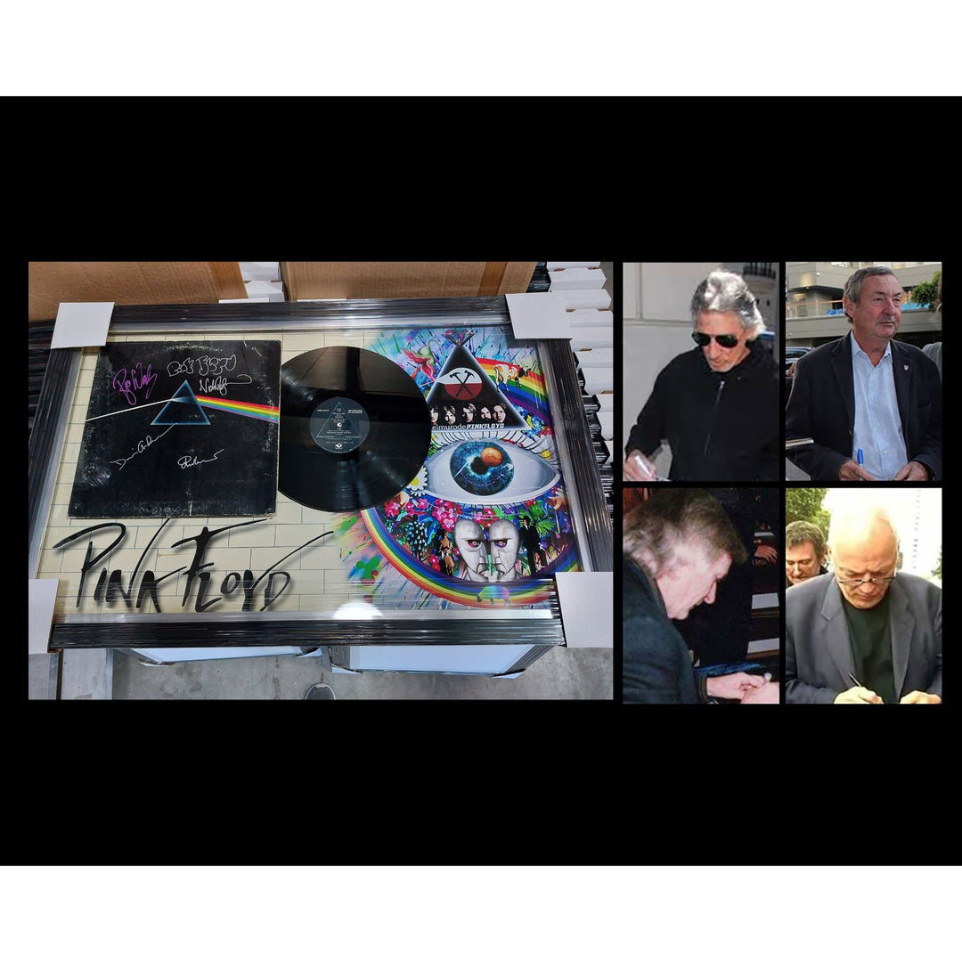 Pink Floyd David Gilmour Roger Waters Nick Mason Rick Wright "Dark Side of The Moon" LP signed  and framed with Museum quality frame