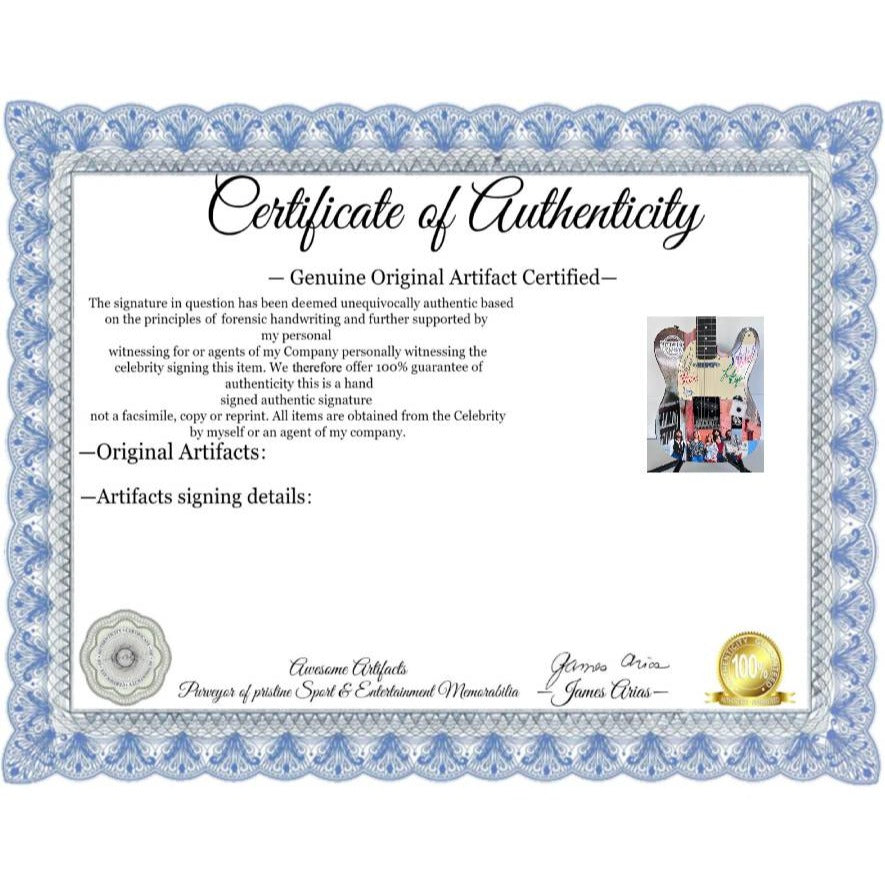 Fleetwood Mac  signed by Mick Fleetwood  Christine McVie, John McVie, Stevie Nicks and Lindsey Buckingham telecaster electric guitar signed.