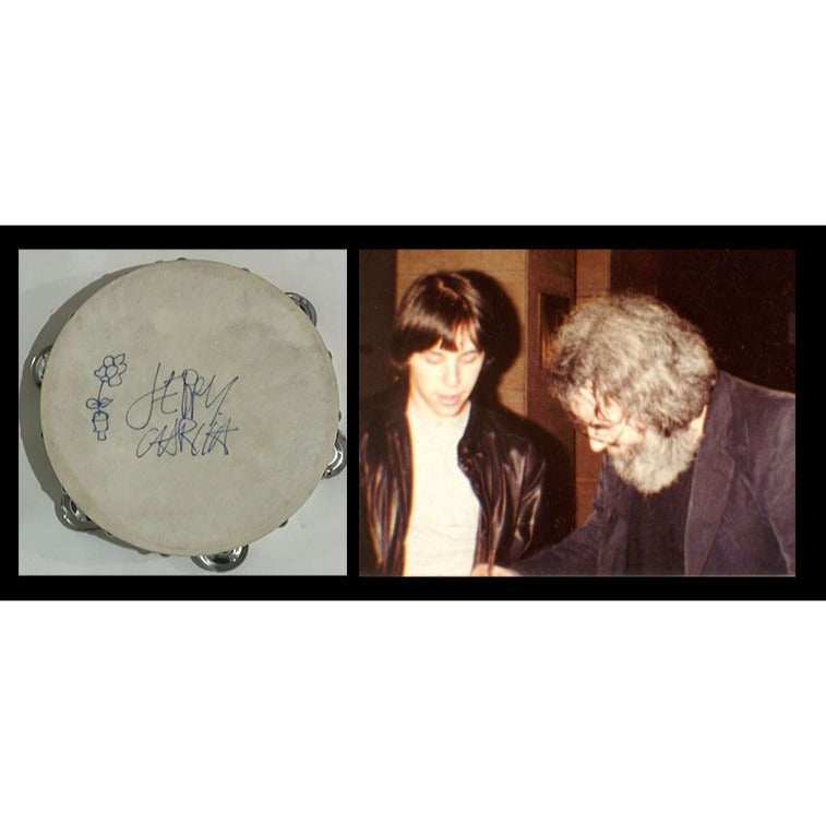 Jerry Garcia Grateful Dead Co-Founder with sketch   Tambourine 10" signed with proof.