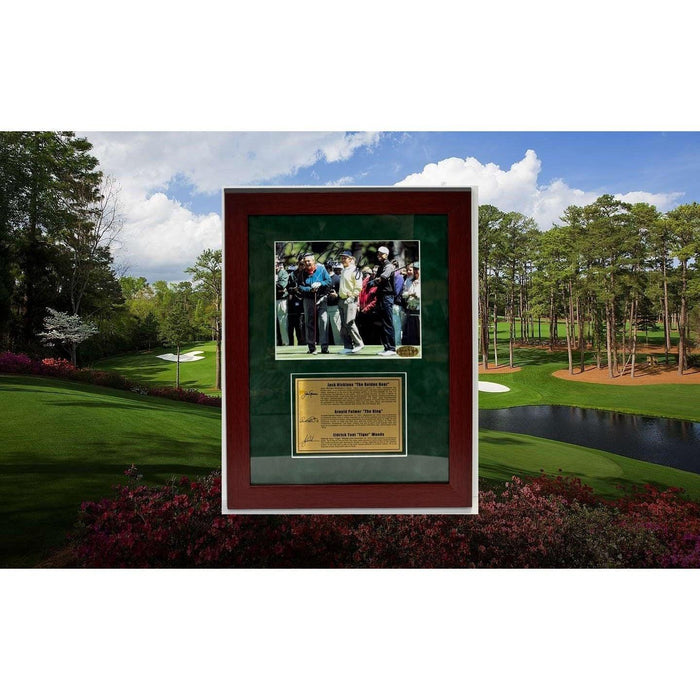 Tiger Woods Jack Nicklaus Arnold Palmer 8x10 photo signed with photo proof and Museum quality frame