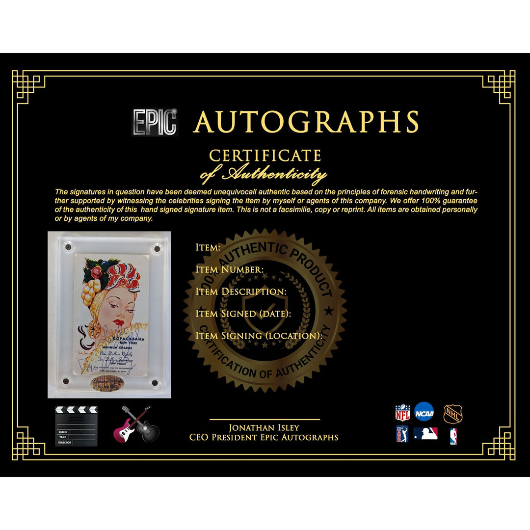 Lucille Ball & Dezi Arnez Copa Cabana New York city postcard signed with proof