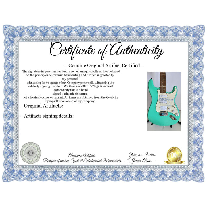 MJ - Michael Jackson incredible piece signed with lyrics to "BIlly Jean" on a Fender Stratocaster electric guitar signed with proof