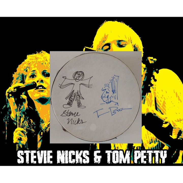 Stevie Nicks and Tom Petty signed with sketches one of a kind 14-in tambourine signed with proof