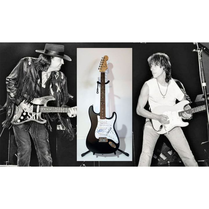 Stevie Ray, Vaughan Johnny, Winter Jeff Beck, Fender Stratocaster electric guitar signed with proof