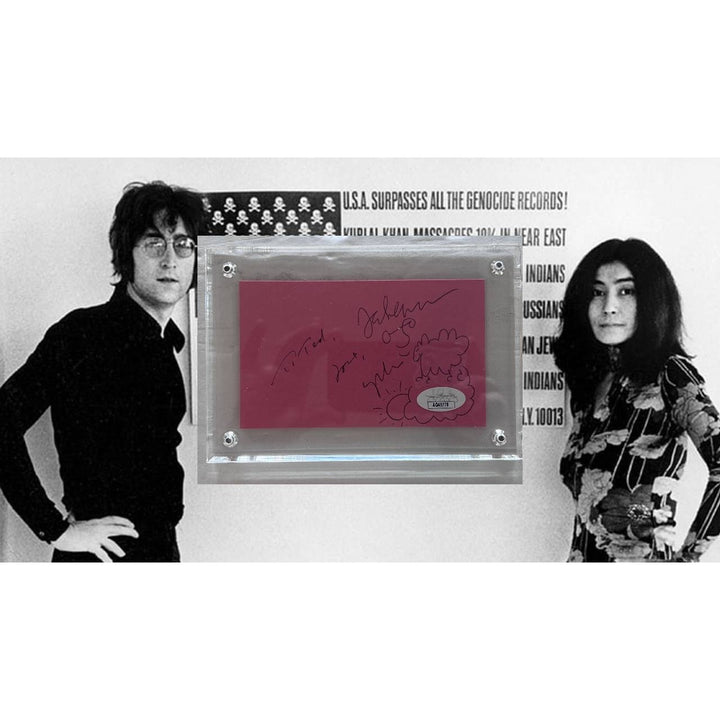 John Lennon Yoko Ono signed and inscribed with Sketch and certification