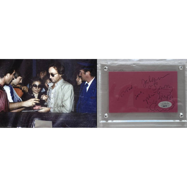 John Lennon Yoko Ono signed and inscribed with Sketch and certification