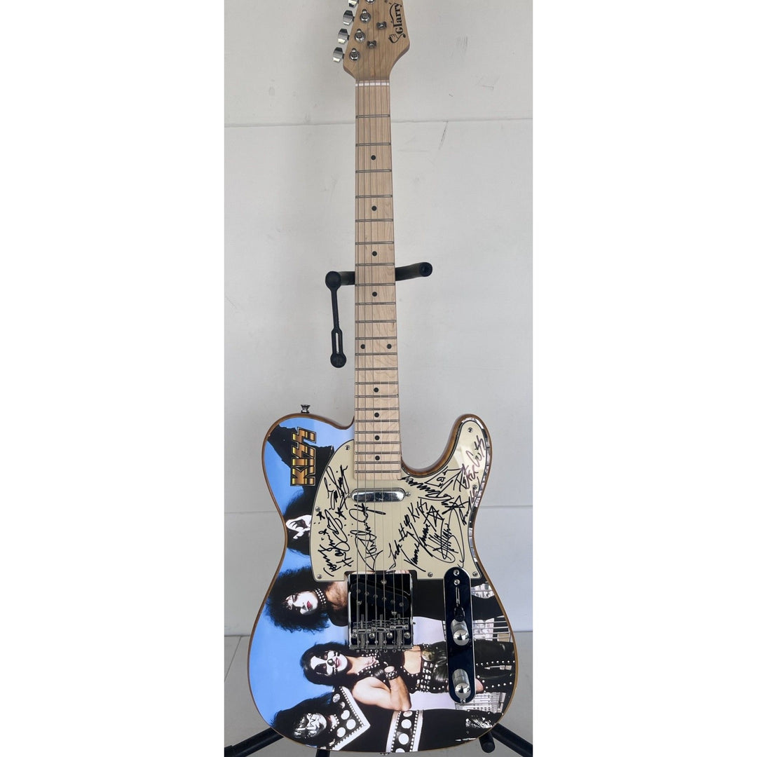 Kiss Gene Simmons, Ace Freehly, Peter Criss, Tommy Thayer, Eric Singer  with hand made sketch one of a kind full size electric guitar signed.