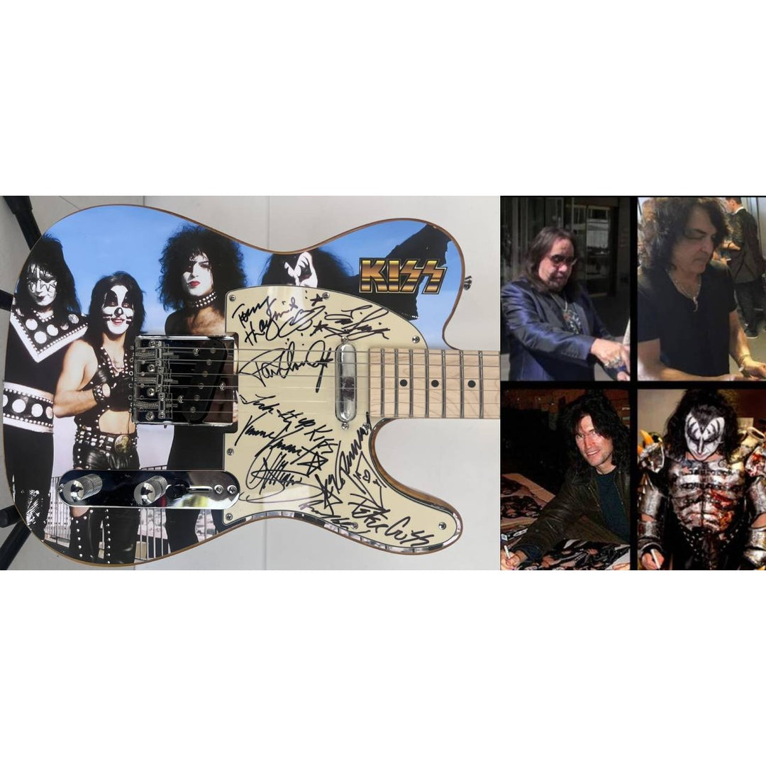 Kiss Gene Simmons, Ace Freehly, Peter Criss, Tommy Thayer, Eric Singer  with hand made sketch one of a kind full size electric guitar signed.