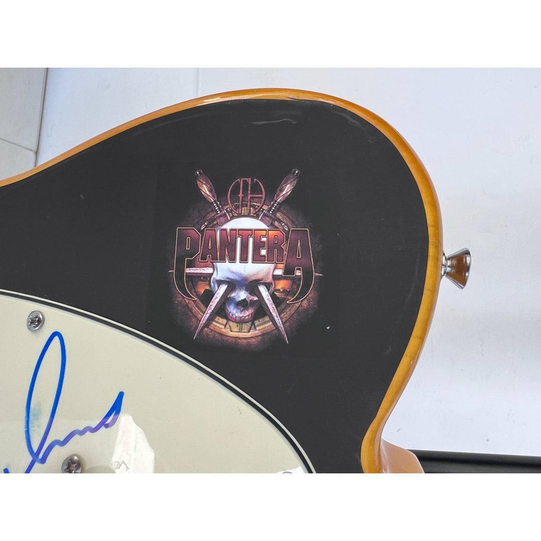 Pantera Phil Anselmo, Dimebag Darrell Abbott, Rex Brown, and Vinnie Paul electric guitar signed with proof.