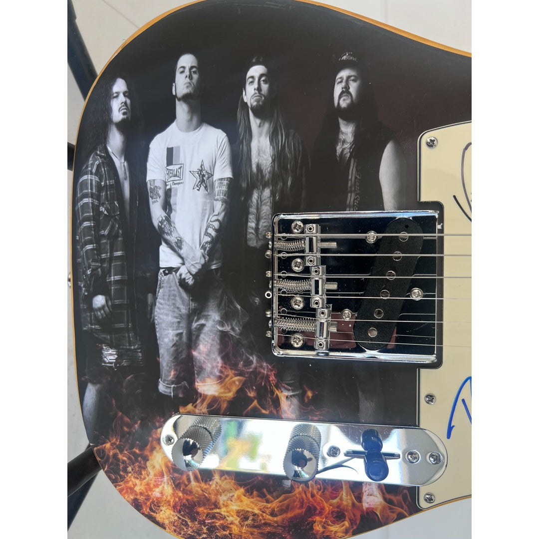 Pantera Phil Anselmo, Dimebag Darrell Abbott, Rex Brown, and Vinnie Paul electric guitar signed with proof.