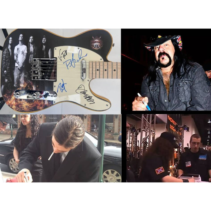 Pantera Phil Anselmo, Dimebag Darrell Abbott, Rex Brown, and Vinnie Paul electric guitar signed with proof.