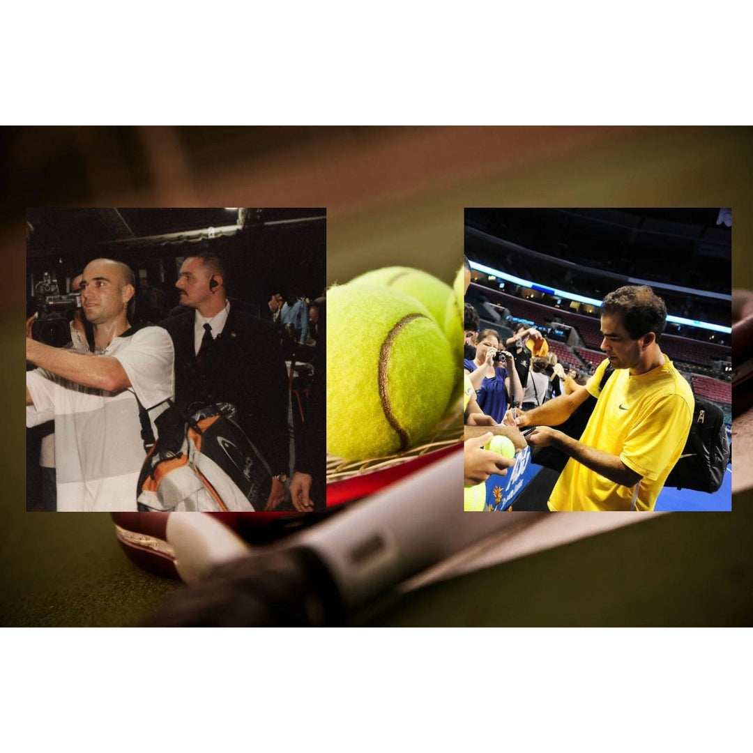 Pete Sampras, Andre Agassi, tennis, ball, signed with proof Awesome Artifacts