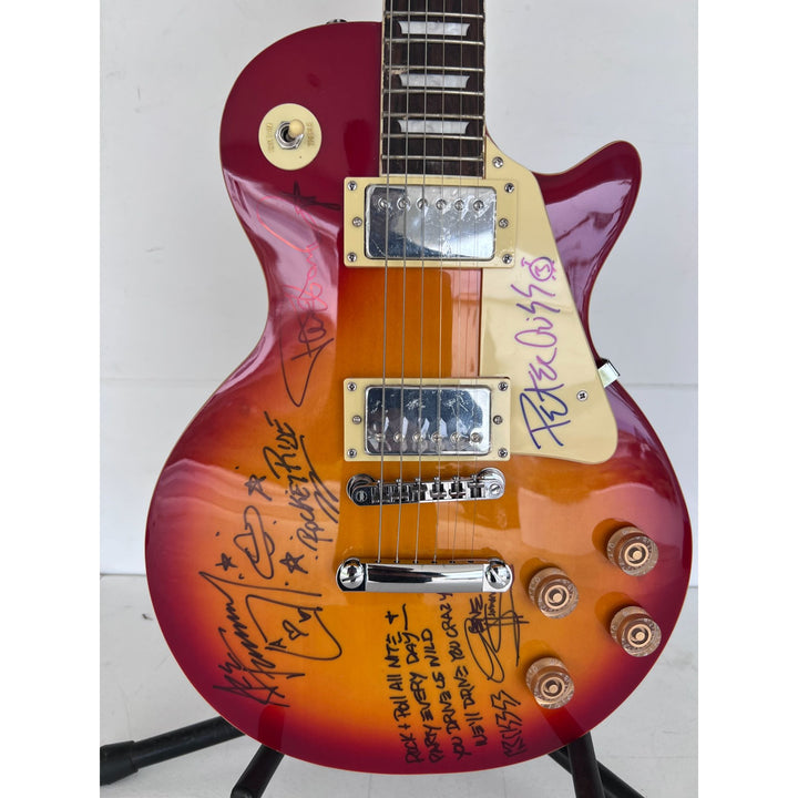 Kiss vintage les paul Gene Simmons Paul Stanley Ace Freehly and Peter Criss signed with proof and inscriptions.