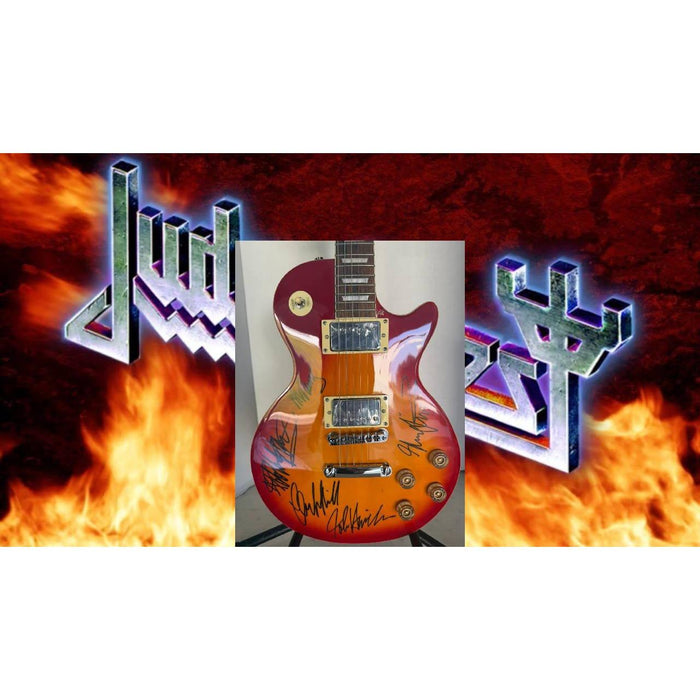 Judas Priest Rob Halford KK Downing Glenn Tipton Richie Faulkner Ian Hill Cherry les paul electric guitar signed with proof