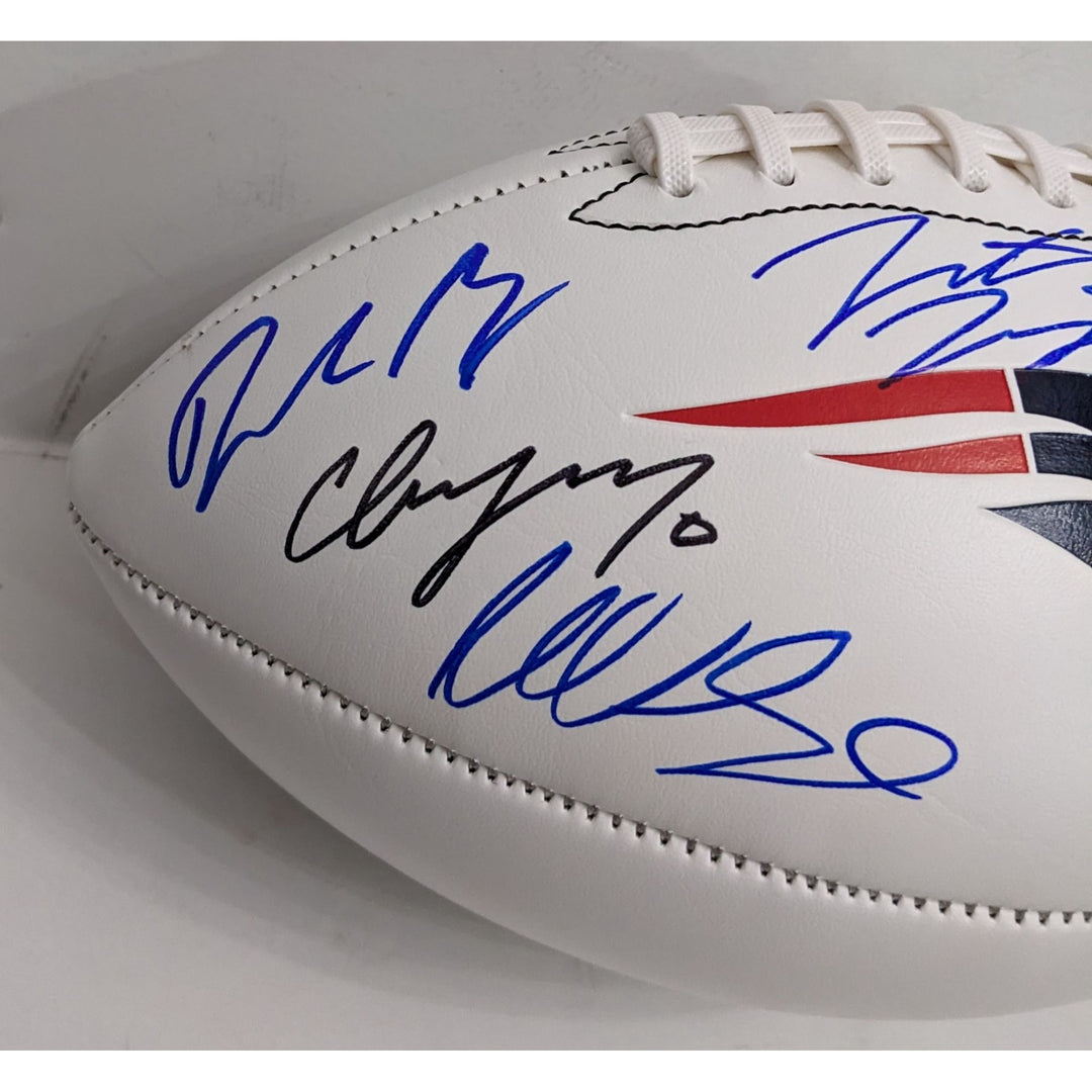 Drake Maye 2025 New England Patriots stars Kayshon Boutte, Hunter Henry, Stefon Diggs, Christian Gonzalez and coach Mike Vrabel