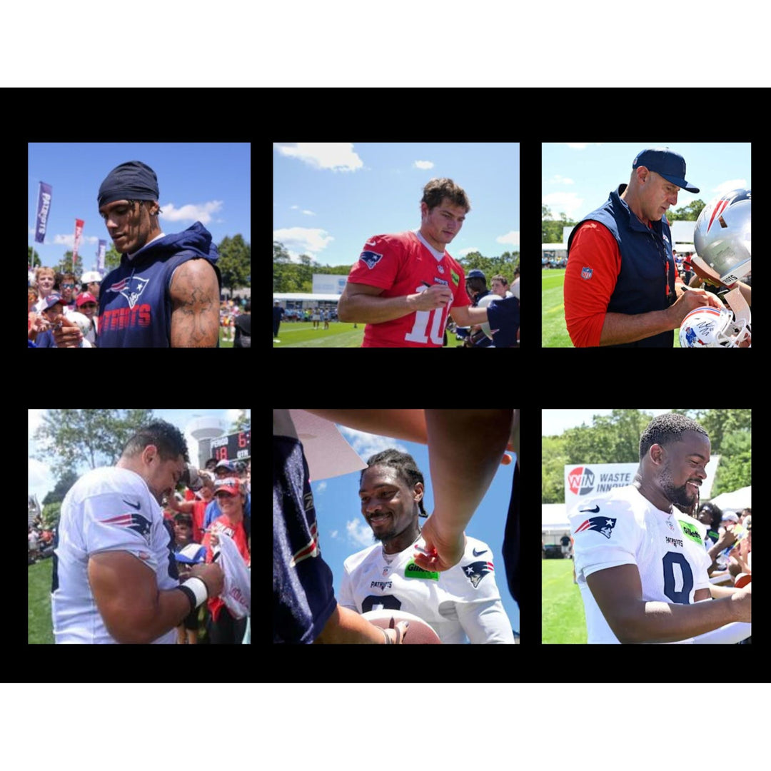 Drake Maye 2025 New England Patriots stars Kayshon Boutte, Hunter Henry, Stefon Diggs, Christian Gonzalez and coach Mike Vrabel