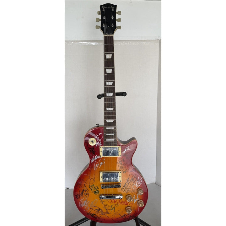 Jimmy Page, Eric Clapton, Jeff Beck Keith RIichard 23 greatest guitarists Cherry les paul electric guitar signed with proof.