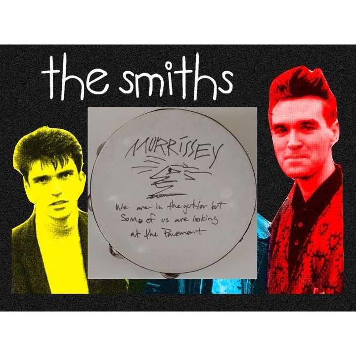 Patrick Morrissey lead singer of The Smiths signed with Sketch and inscription 14-in tambourine with proof