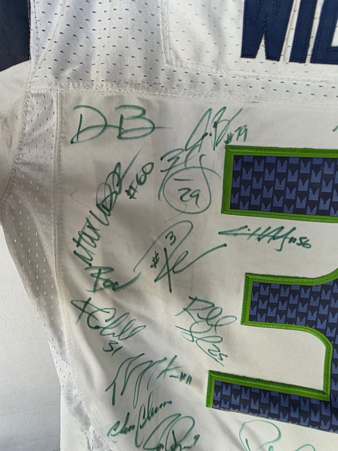 Seattle Seahawks team signatures close-up 1