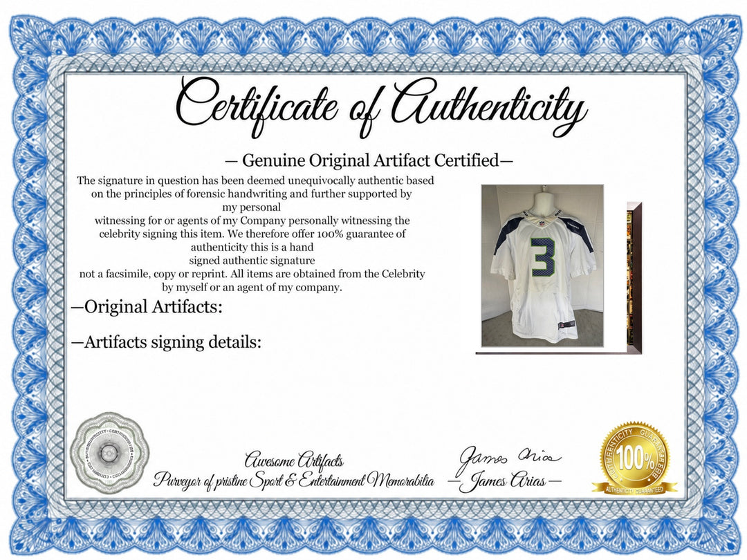 Certificate of Authenticity - Russell Wilson Seahawks team signed jersey