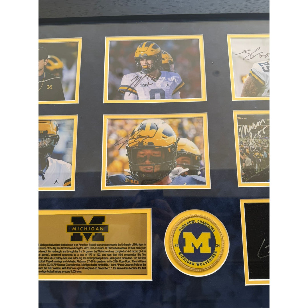 Michigan Wolverines national champions 2023 JJ McCarthy Jim Harbaugh Blake Coram Colston Loveland Mason Graham43x23 photos signed with proof.